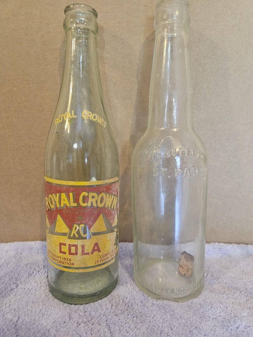 Royal Crown RC Cola Glass Bottle - Clear with Yellow & Red Label-Hamms St Paul